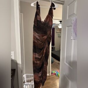 SHEIN Brown Tie-Dye Midi Dress